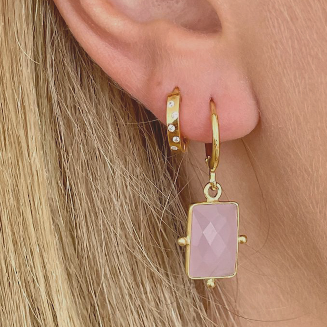 Rhea Earrings in Gold Plated and pink chalcedony