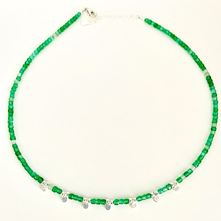 Green quartz choker with Sterling silver hardware