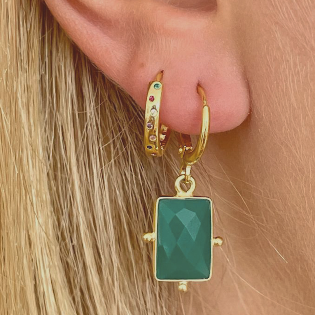 Rhea earrings in Green Onyx and gold plated
