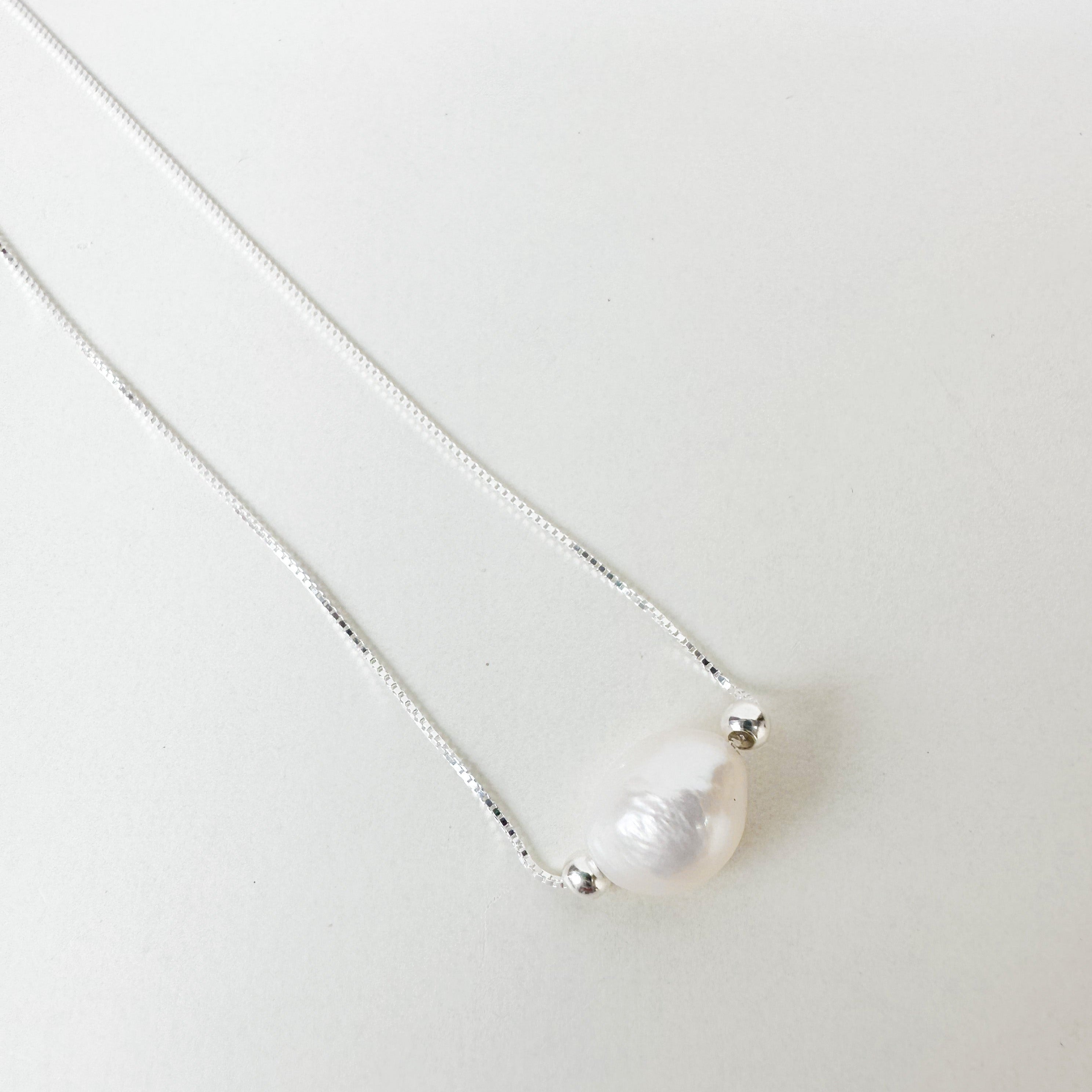 Floating Pearl Necklace in Sterling Silver