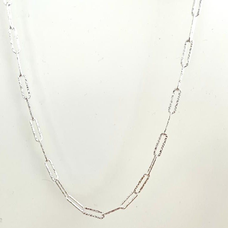 Hammered Paperclip Necklace in Sterling Silver