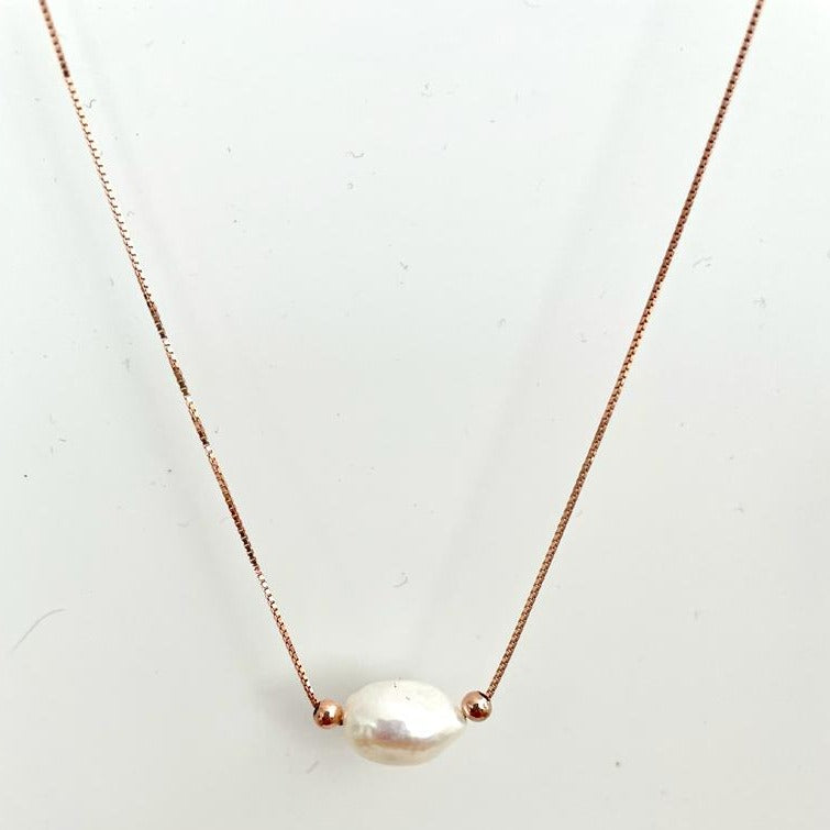 Floating Pearl Necklace in Rose Gold