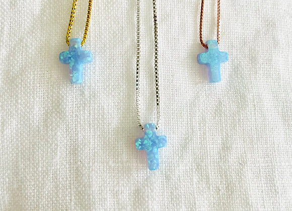 Opalite Blue Cross Necklace