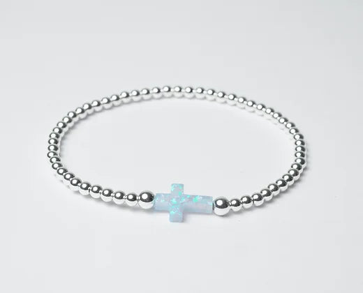 Opalite Cross Bracelet in Sterling Silver